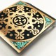 1974 Tech Ether Guild "Mandala" Turquoise Inlay Abstract Art Brass Belt Buckle