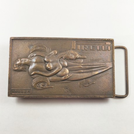 Vtg Pirelli Salvador Dali Nude Woman Exotic Car Brass Art Belt Buckle