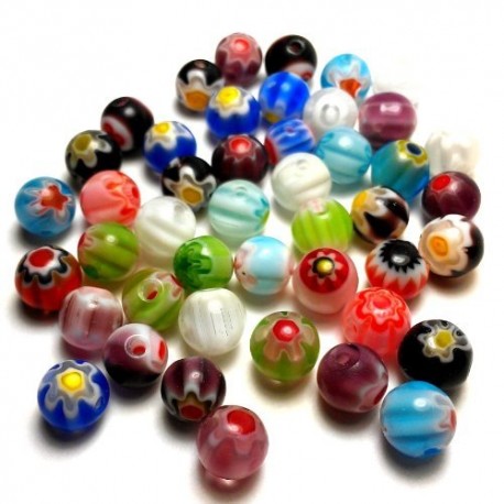 Murano Style Millefiori Round Beads,6mm Flower Glass Beads,8mm